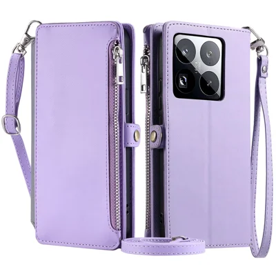 015 Styl dla obudowy Xiaomi 15 Pro z TPU+skóry PU etui portfelowe z paskami - Fioletowy