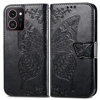 For HMD Skyline Case PU Leather Wallet Phone Cover Butterfly Pattern - Black