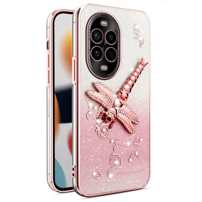 KADEM til Huawei nova 13 Pro 5G Etui med Sommerfugl Stående TPU Blomster Glitter Telefondæksel - Pink