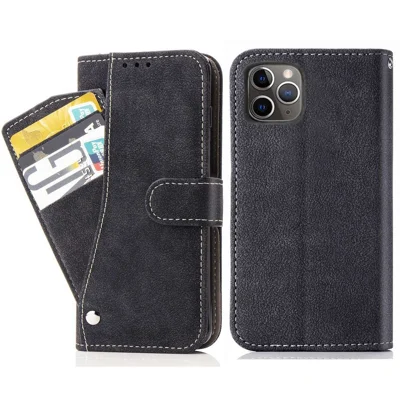 Retro Texture Cell Phone Case for iPhone 12 / 12 Pro 6.1 inch, Anti-scratch PU Leather Rotating Card Slots Holder Stand Wallet Cover - Black