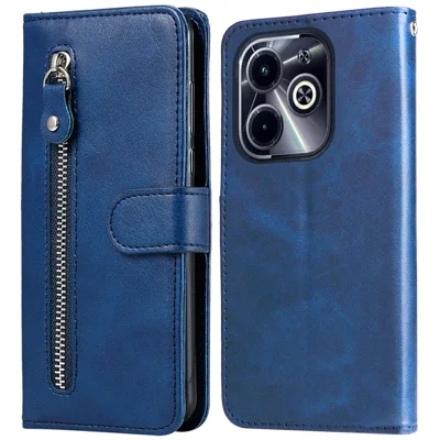 Zipper Wallet Case for Infinix Smart 8 Plus / Smart 8 Pro 4G / Smart 8 4G / Hot 40i / TECNO Spark 20 / Spark Go 2024 4G Leather Cover - Blue
