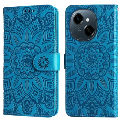 Leather Case for TECNO Spark Go 2025 / Spark Go 1 / Pop 9 4G Sunflower Imprint Wallet Phone Cover - Blue