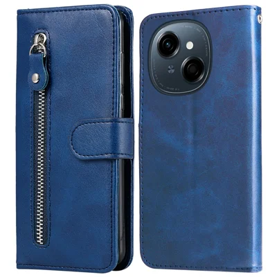 Zipper Wallet Case for TECNO Spark Go 2025 / Spark Go 1 / Pop 9 4G Calf Texture Leather Phone Cover - Blue