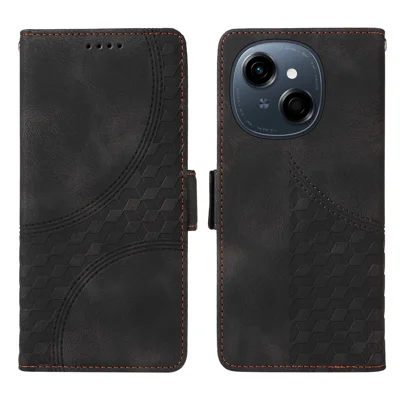 Leather Case for TECNO Spark Go 2025 / Spark Go 1 / Pop 9 4G Rhombus Starry Imprinted Phone Cover - Black