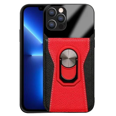 For iPhone 13 Pro Max 6.7 inch Litchi Texture Anti-scratch PU Leather+Hard PC+TPU Kickstand Phone Cover Phone Shell - Red