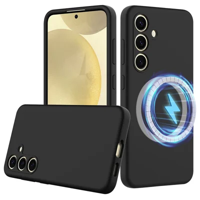 For Samsung Galaxy S24+ Magnetic Case Anti-Drop Liquid Silicone Phone Cover - Black