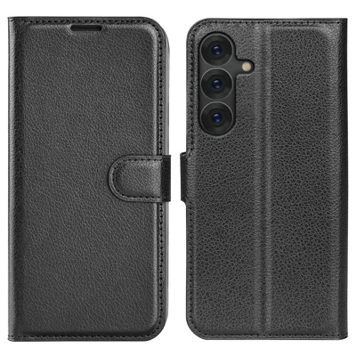 For Samsung Galaxy S25 Case Litchi Texture Shockproof Leather Wallet Phone Cover - Black