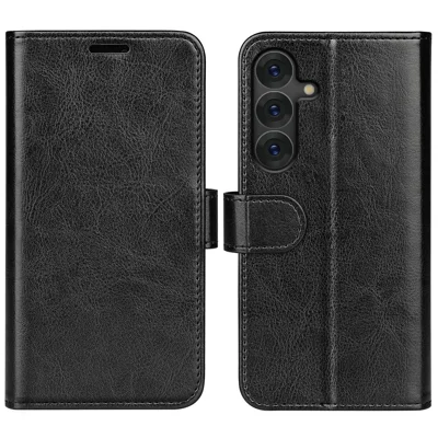 For Samsung Galaxy S25 Wallet Case Crazy Horse Texture Stand Leather Phone Cover - Black