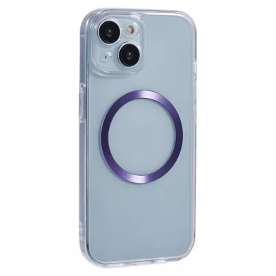 Voor iPhone 15 Hoesje Compatibel met MagSafe CD Adertje TPU+Acryl Telefoonhoesje - Paars
