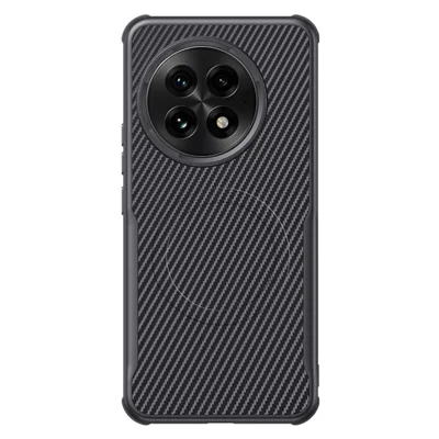 For OnePlus 13 Magnetic Case Carbon Fiber PU+PC+Silicone Protective Cover - Black