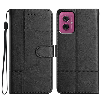 Voor Motorola Moto G55 5G Hoesje met Lijnmotief PU Leer Portemonnee Telefoonhoes - Zwart