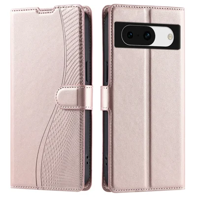 For Google Pixel 8a Case Dots Imprinted PU Leather Flip Phone Cover with Card Slot, Strap - Rose Gold