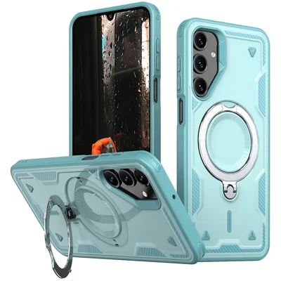 For Samsung Galaxy A16 4G / 5G Magnetic Case Military Protection PC+TPU Kickstand Phone Cover - Baby Blue