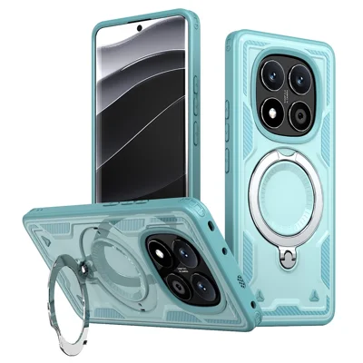 Til Xiaomi Redmi Note 14 Pro 5G / Poco X7 5G Taske Kompatibel med MagSafe Militærbeskyttelse PC+TPU Stående Telefondæksel - Babyblå