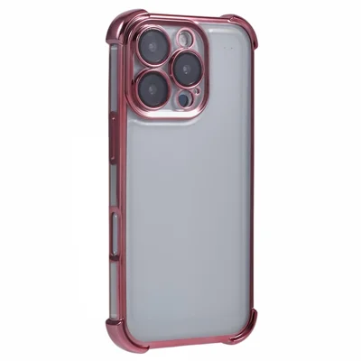 Voor iPhone 16 Pro-hoesje met verstevigde hoeken, transparante TPU-achterkant - Roze