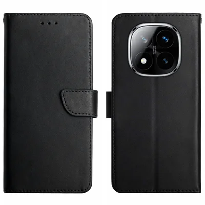 HT02 For Xiaomi Redmi Note 14 Pro+ 5G / Note 14 Pro 5G / Poco X7 5G Case Genuine Cow Leather Phone Cover Nappa Texture - Black