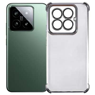 Voor Xiaomi 14 Pro hoesje met verstevigde hoeken TPU transparant achterkappen - Zilver