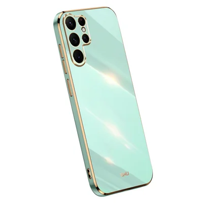 XINLI For Samsung Galaxy S25 Ultra Case TPU Phone Cover with Electroplating Frame - Cyan