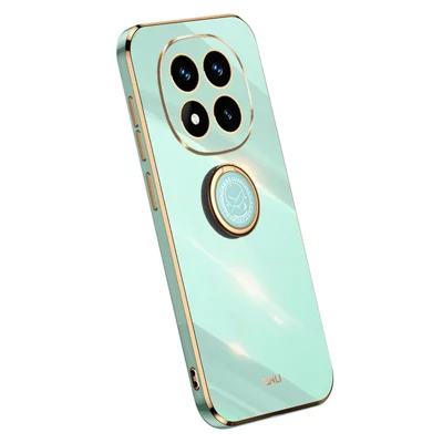 XINLI For Xiaomi Redmi Note 14 Pro 5G / Poco X7 5G Case Ring Kickstand Electroplating TPU Phone Cover - Cyan