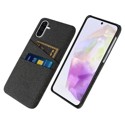 For Samsung Galaxy A36 5G Case Cloth + Hard PC Phone Cover with Dual Card Slots - Black