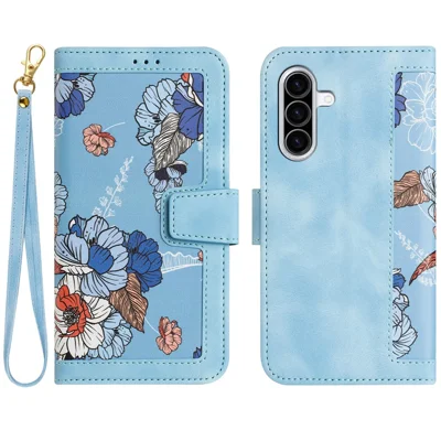 For Samsung Galaxy A36 5G Case PU Leather Floral Phone Cover with Card Slots - Baby Blue