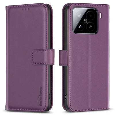 BINFEN COLOR BF17 Etui portfelik na Xiaomi 15 Pro Skórzane etui typu folio - Ciemnopurpurowy