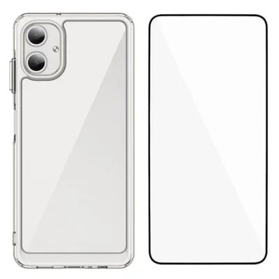 WANLONFENG MF Series for Samsung Galaxy A06 4G Case TPU+Acrylic Clear Phone Cover with Tempered Glass Film