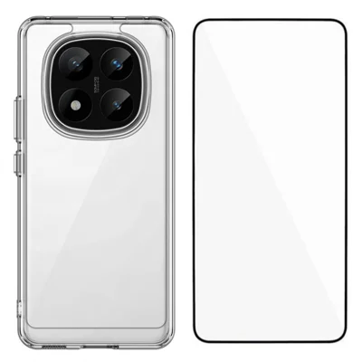 WANLONFENG MF-serie voor Xiaomi Redmi Note 14 Pro 5G / Poco X7 5G hoesje TPU+Acryl transparant telefoonhoesje met gehard glasfolie