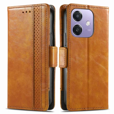 CASENEO For Oppo A3x 4G / A40 4G / A60 5G Phone Cases PU Leather Cover Stand with RFID Blocking Wallet - Light Brown