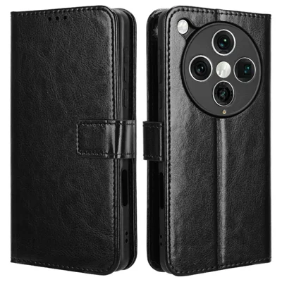 Obudowa do Oppo Find X8 Pro 5G, etui portfel z naturalnej skóry PU z teksturowanym wzorem Crazy Horse - Czarny