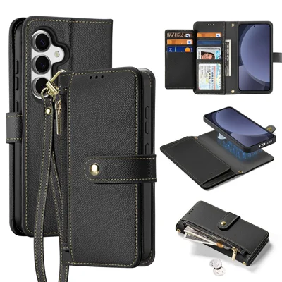 DUX DUCIS For Samsung Galaxy S25+ Case  Lawa Series Detachable Magnetic Cowhide Leather Cover Zipper Wallet - Black