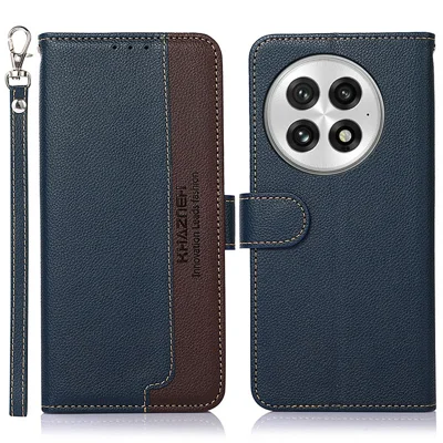 KHAZNEH For OnePlus 13 Case RFID Blocking Wallet Litchi Texture PU Leather Phone Cover - Blue