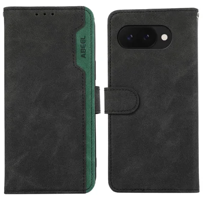 ABEEL For Google Pixel 9a Case Color Splicing Leather Flip Phone Cover RFID Blocking - Black