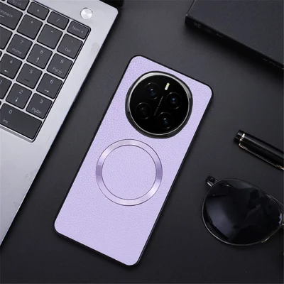 For Honor Magic7 5G Magnetic Case Litchi Texture PU Leather+TPU Phone Back Cover - Purple