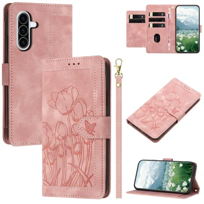 Til Samsung Galaxy A36 5G Etui i laklæder med 5 kortfelter, wallet - Lyserød