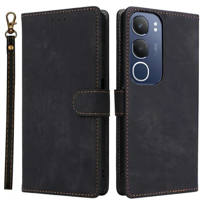 For vivo Y19s 4G / Y29 5G Wallet Case RFID Blocking PU Leather Cover Stand View - Black