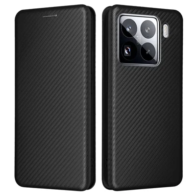 For Xiaomi 15 Case Carbon Fiber Texture Drop-Proof PU Leather Phone Cover - Black