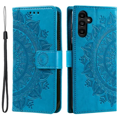 For Samsung Galaxy A36 5G Case Imprinted Totem PU Leather Wallet Stand Phone Cover - Blue