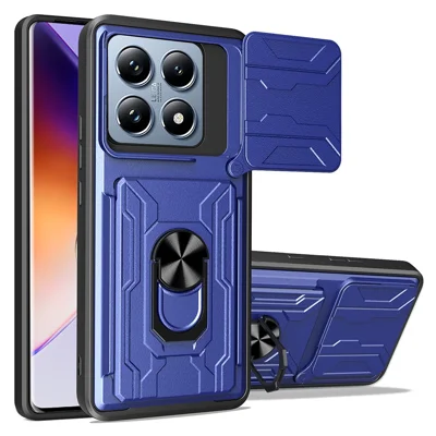 For Xiaomi 14T Pro Case PC+TPU Kickstand Phone Back Cover with Camera Slider - Sapphire