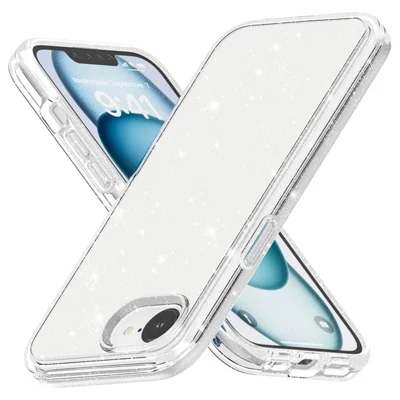 Obudowa na iPhone'a 16e Gruba Antywibracyjna Obudowa TPU + PC z Brokatem - Biały