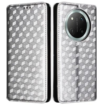 Wallet Case for Honor X9c 5G / Magic7 Lite 5G / X60 Pro 5G Rhombus Imprinted Leather Phone Cover - Silver