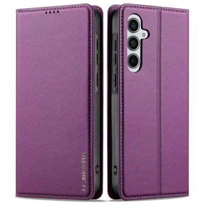 LC.IMEEKE L1 Series for Samsung Galaxy S25+ Case PU Leather Wallet Stand Protective Phone Cover - Purple