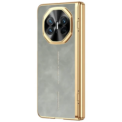 For Huawei Mate X5 Phone Case with Tempered Glass Film Electroplating Leather+PC Mobile Cover - Grey