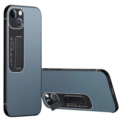Für Das Iphone 14 Drop-proof Slim Matte Phone Case Soft TPU + Hard Pc-schutzhandyabdeckung Mit Verstecktem Ständer - Blau