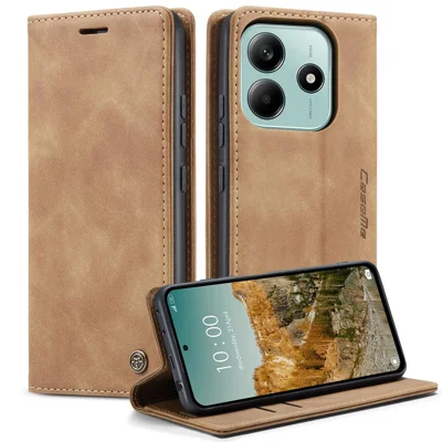 CASEME For Xiaomi Redmi Note 14 5G Case  013 Series Card Holder Stand Leather Phone Cover - Brown
