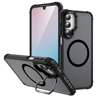 For Samsung Galaxy A36 5G Case with Lens Kickstand Matte Back Cover Magnetic Case - Black
