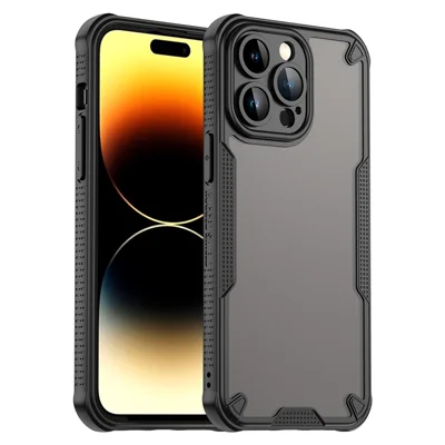 Voor iPhone 14 Pro Max hoesje PC+TPU semi-transparante matte afwerking beschermmiddel voor telefoon - Zwart