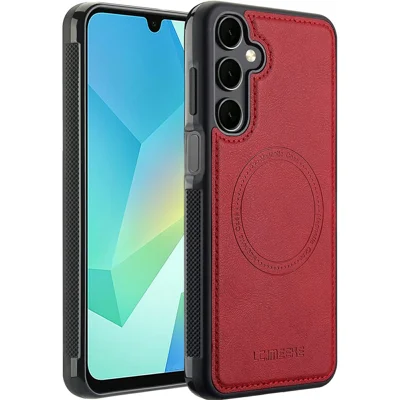 LC.IMEEKE For Samsung Galaxy A35 5G Magnetic Case Leather+TPU Back Cover - Red