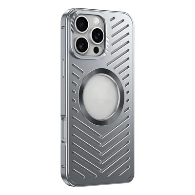For iPhone 16 Pro Max Case Heat Dissipation Hollow Aluminium Alloy Phone Cover - Grey