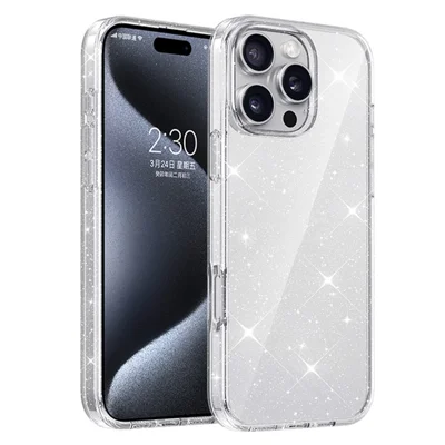 For iPhone 16 Pro Case Glitter TPU Ultra Slim Shockproof Beschermhoes - Transparant